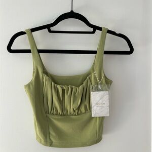 FASHION green ruffle front crop top